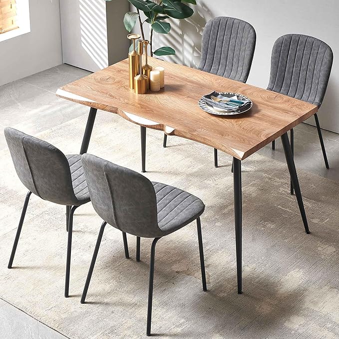 Dining Chair Set of 4, PU Leather Kitchen Chairs, Dark Grey | Black Metal Legs, Curved Backrest, Upholstered, Modern Comfort for Dining Room, Easy Clean, Space-saving, Restaurant & Cafe - Image 6
