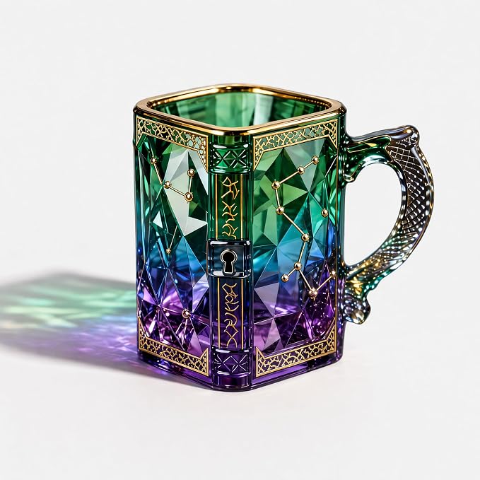 FACE N FACE Zodiac Glass Mug, 8 oz Celestial Constellation Coffee & Tea Cup with Dragon Scale Handle, Green Purple Astrology Mug, Witchy Magic Cup for Halloween Christmas Gift by FaceNFace