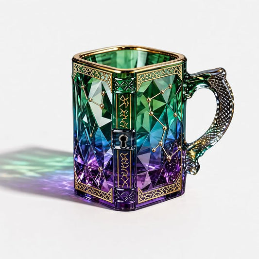 FACE N FACE Zodiac Glass Mug, 8 oz Celestial Constellation Coffee & Tea Cup with Dragon Scale Handle, Green Purple Astrology Mug, Witchy Magic Cup for Halloween Christmas Gift by FaceNFace