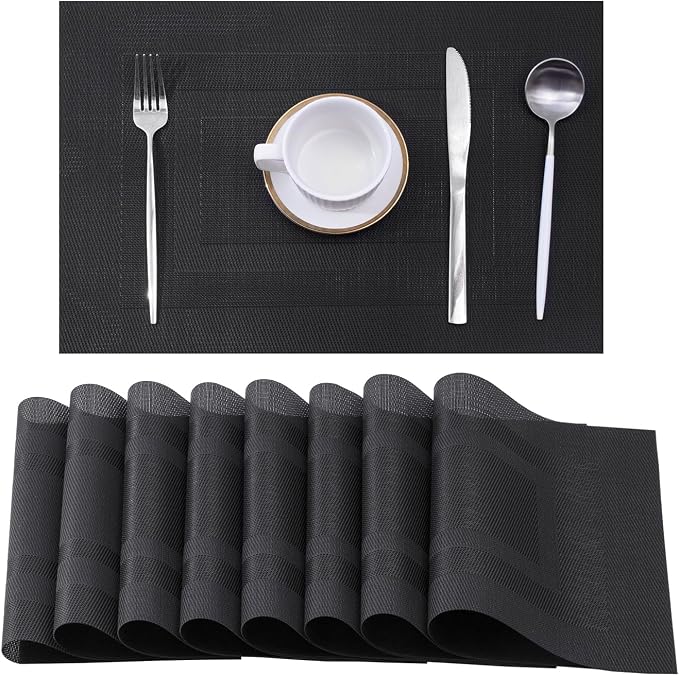 Leetaltree Black Frame Placemats Set of 8 - Heat Resistant Non-Slip Place mats for Dining Table, Washable Durable PVC Vinyl Woven Table Mats（Black Frame, 8） by Leetaltree-ArtatEveryTable
