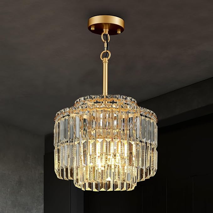 Modern 12.8“ Gold Crystal Chandelier Ceiling Light Fixtures for Dining Room Luxury Glam 4-Light Crystal Chandeliers Lighting for Bedroom Entryway Hallway Living Room Kitchen Island Foyer by Lighceac-ProfessionalLightingFixturesManufacturer