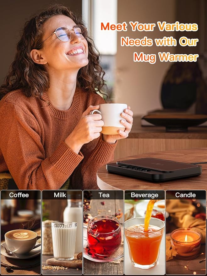 Misby Coffee Mug Warmer, 50W Large Heating Panel Mug Warmer with 6-Temp Settings, 8H Auto Shut-Off, 12H Timer, Ultra-Thin Design, Coffee Warmer for Desk, Ideal for Home, Office, and Travel (Black) - Image 7