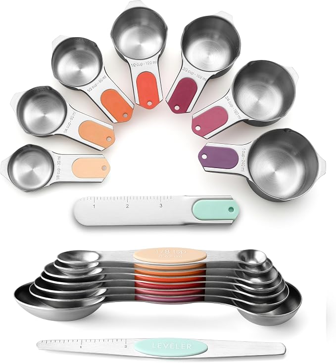 Spring Chef 15 Magnetic Measuring Cups & Spoons, Patented, Desert Sunset | Nesting Stainless Steel Measuring Cups & Heavy Duty Metal Measuring Spoons with Levelers for Dry & Liquid Ingredients by SpringChef