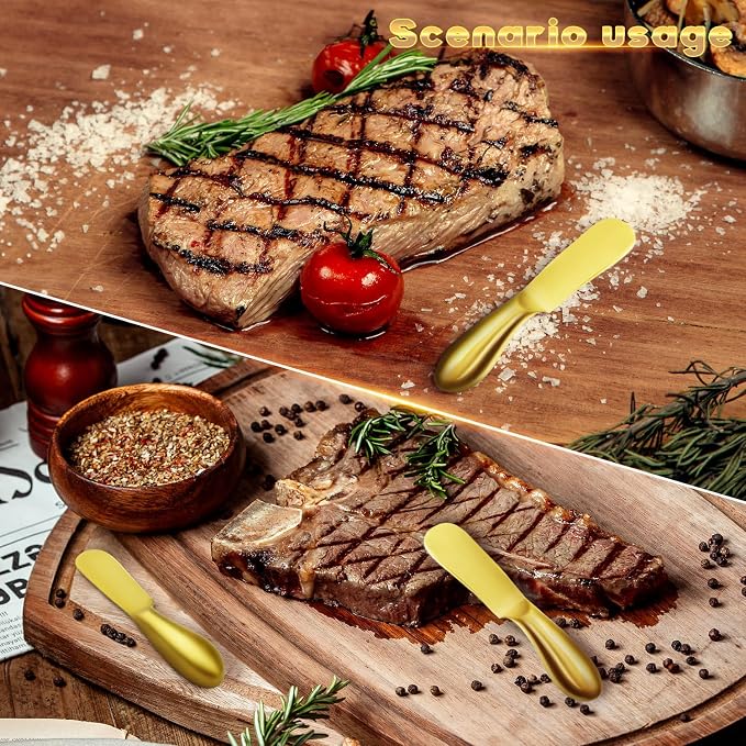 Butter Knife Butter Spreader Knife Gold Butter Knives 4 PCS Cheese Spreader Knives Set Stainless Steel Charcuterie Knives Butter Knife Spreader for Cold Butter Cheese Jam Spreading, MLU047-3BK - Image 7