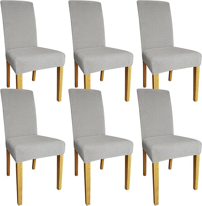 Promindfly Dining Chair Covers, 3D Jacquard Fabric Chair Covers for Dining Room, Anti-Scratch Chair Covers Set of 6, Stretch Washable Dining Chair Covers for Kitchen, Hotel by WelcometoPromindflyplka