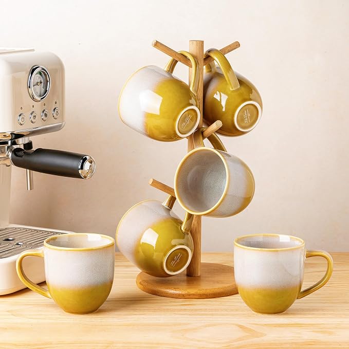 theterra Ceramic Coffee Mugs Set of 6, 12 oz Coffee Cups with Handle | Handmade, Suitable for Latte, Tea, Milk, Beer & Hot Cocoa, Autumn Haze - Image 7
