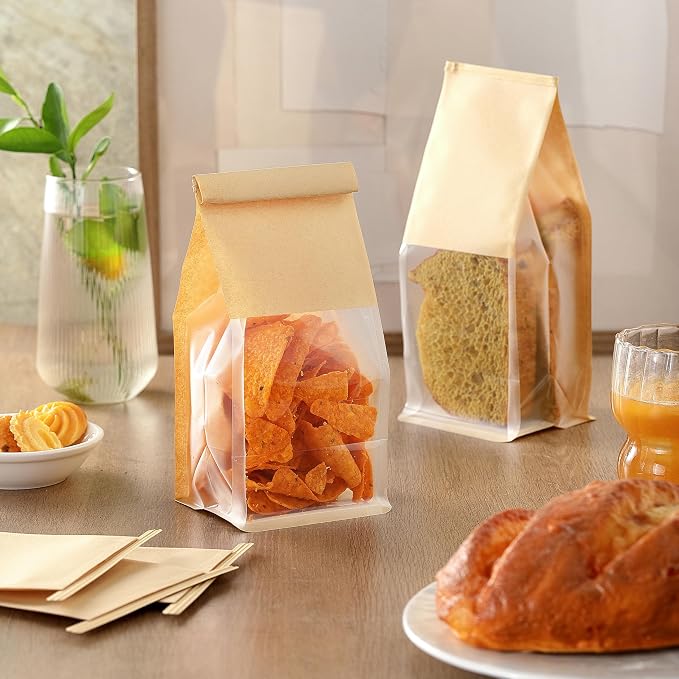 50 Pack Cookie Bags Packaging, DAJLFA Small Bakery Bags with Window, Tin Tie Tab Lock, Great for Muffin, Homemade Granola, Popcorn, Candies (3.9 * 3 * 9.2 Inches) - Image 8