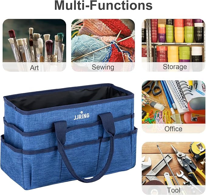 JJRING Craft Tote Bag Organizer for Art Storage, Art Tote Organization with Multiple Pockets, Art Sewing Supply Bag for Scrapbooking, Medical, and Office Supplies Storage (Blue)