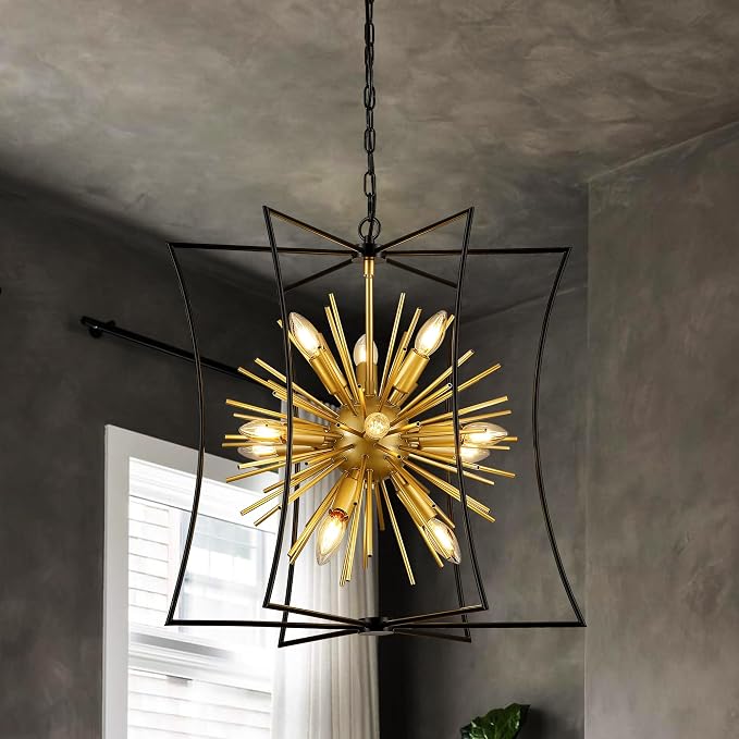 Modern 23.2" Black Gold Sputnik Chandelier for Dining Room Industrial Retro Geometric 12-Light Ceiling Pendant Light Fixture for Kitchen Island Bedroom Living Room Hallway Entryway Foyer - Image 9