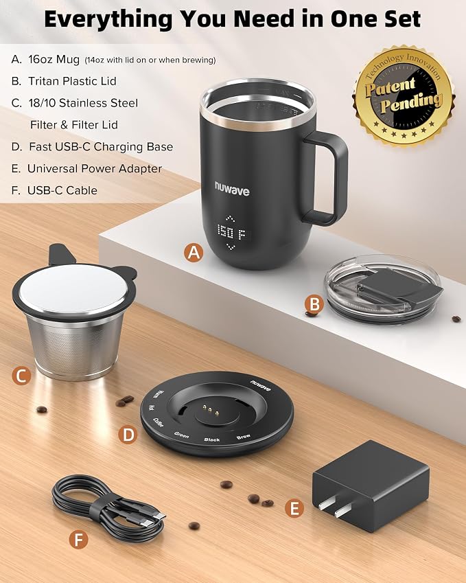 Nuwave Smart Heated Coffee Mug with Custom Brew Modes, Rechargeable, 16oz | Self Heating Temperature Control Mug with LED Display, Double-Wall Vacuum Insulation, 5-Hour Battery Life, Auto Shut-Off - Image 11