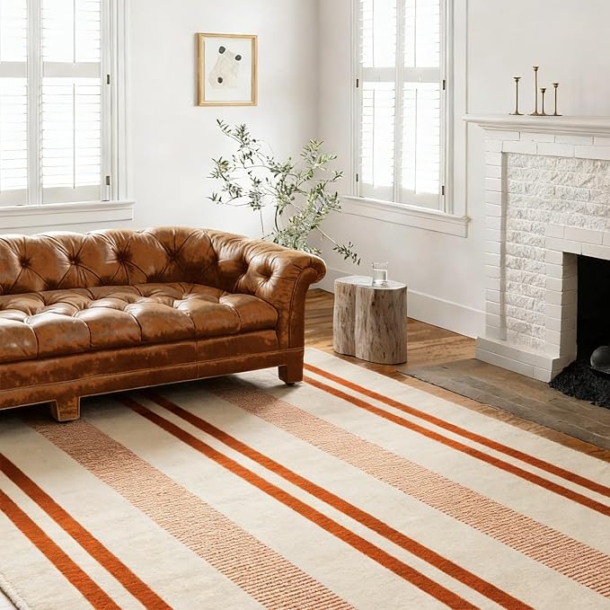 5x7 Area Rug, Machine Washable Living Room Rug - Non-Slip Low Pile Accent Rug for Bedroom, Pet Friendly, Modern Vintage Geometric Design - Image 4