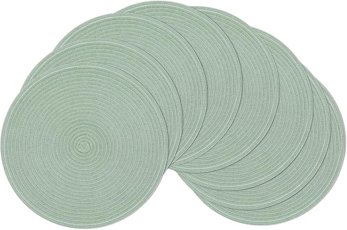 SHACOS Round Placemats Set of 8 Washable 15 inch Round Table Mats Cotton Polyester Woven Braided Place Mats for Dining Table Wedding Party Decor, Sage Green by SHACOS