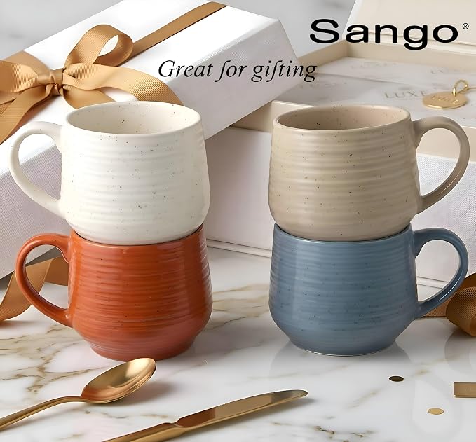 SANGO 17.5 oz Stoneware Coffee Mugs Set of 4, Rustic Ceramic Mug with Speckled Reactive Glaze, Large Pottery Drinkware for Coffee or Tea, Dishwasher & Microwave Safe Mugs, Siterra Painter’s Palette - Image 6