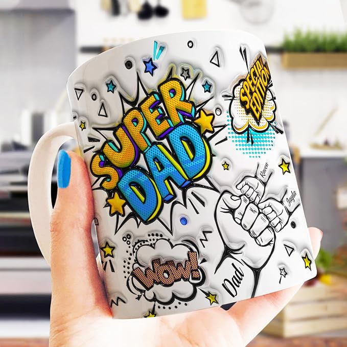 LOVELYPOD Custom Super Dad Mug with Kids Names, Fist Bump Coffee Mug for Men, Fathers Day Mugs, Dad Gifts from Daughter Son, Fathers Day Presents, Personalized Coffee Cup, Custom Father Gifts - Image 4