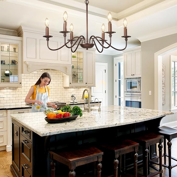 Depuley Farmhouse Chandelier for Dining Room: 6-Light Antique Industrial Hanging Ceiling Pendant Light Fixture for Kitchen - Oil-Rubbed Bronze Rustic Vintage Iron Candle Chandeliers for Entryway - Image 3