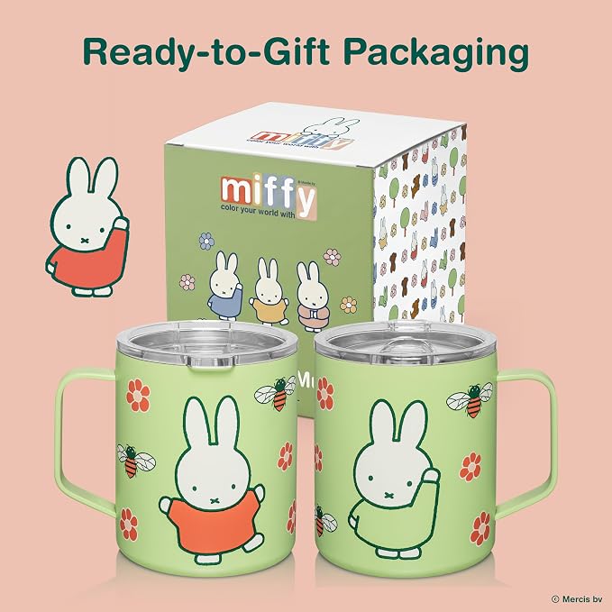 Dragon Glassware | Miffy Stainless Steel Camp Mug with Lid, 12 oz - Green | Nijntje Insulated Camping Mug For Coffee, Tea, Matcha & Hot Beverages; Miffy Mug with Lid - Image 6