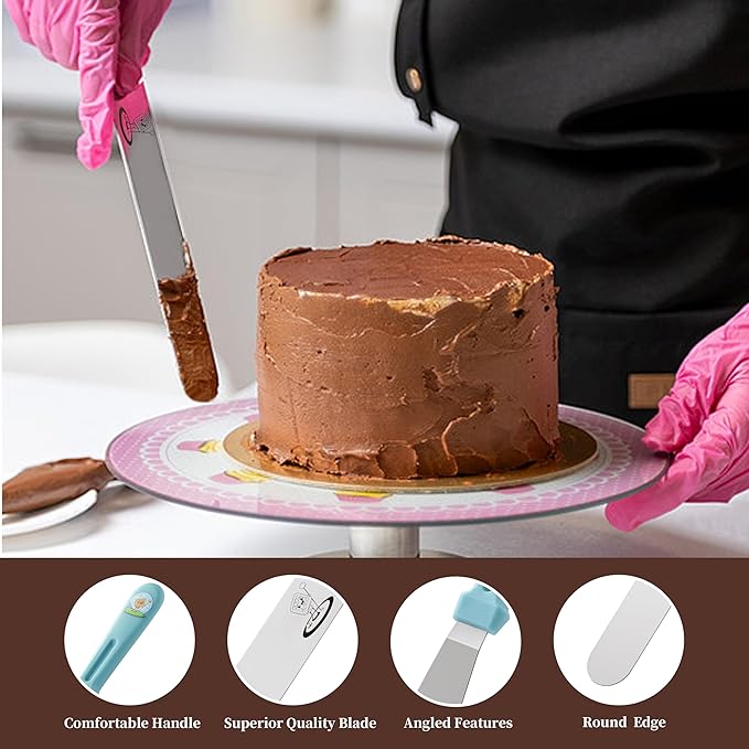 3PCS Icing Spatula, Offset Spatulas with Ergonomic PP Handle, Stainless Steel Multi-purpose Frosting Tools for Cake Decorating, Baking, Dishwasher Safe (6",8",10")