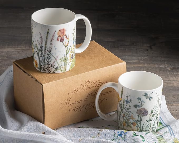 Maison d' Hermine Coffee Mug with Handles Tea Cups (15 Ounce, Pack of 2) | Fine Bone China Coffee Mugs for Hot Beverages Cappuccino Latte Home Restaurant Hotel Spring Summer -Fleurs De Mai - Image 3