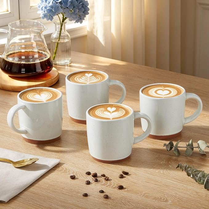 E-far Ceramic Coffee Mug Set of 4, 12oz Stoneware Coffee Cup with Handle, Porcelain Tea Cups, Modern Farmhouse Latte Mug Gift Set for Women & Men, Microwave Safe, Speckled White - Image 4