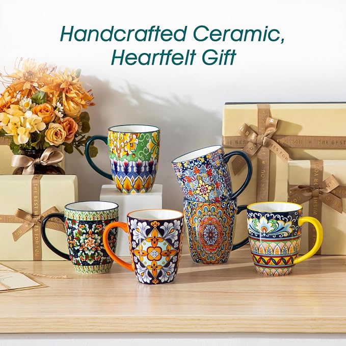 vancasso SIMI 12 oz Coffee Mugs Set of 6, Ceramic Mug with Handle, Boho | Coffee Cups for Latte, Tea, Cappuccino & Hot Chocolate, Easy-Grip Mug, Dishwasher & Microwave Safe, Bohemian Gift Set - Image 8