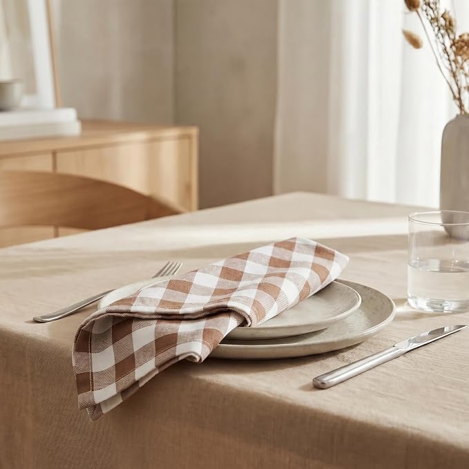 Urban Villa Cloth Napkins Cotton 20x20 (Set of 12) Taupe/Chocolate - Image 4