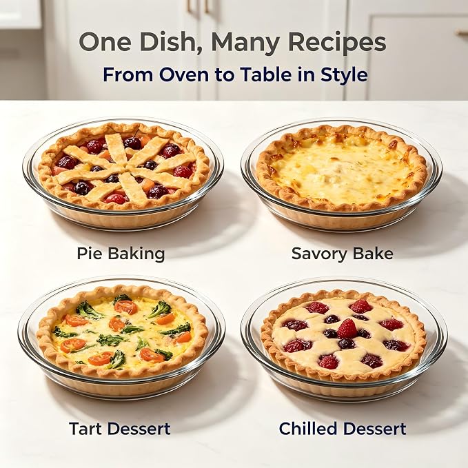 2 Pack 9 Inch Clear Glass Pie Pan, Oven Safe Round Glass Baking Dish for Pie, Quiche, Tart and Homemade Dessert Baking - Image 4