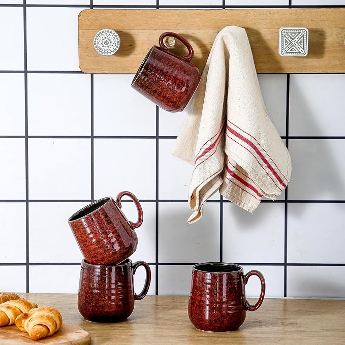HASENSE Ceramic Coffee Mugs Set of 4, 8 oz Small Coffee Cups, Porcelain Mug with Handle for Espresso, Tea, Milk and Cocoa, Ideal for Mother's Day Christmas Gift, Dishwasher & Microwave Safe, Red - Image 7