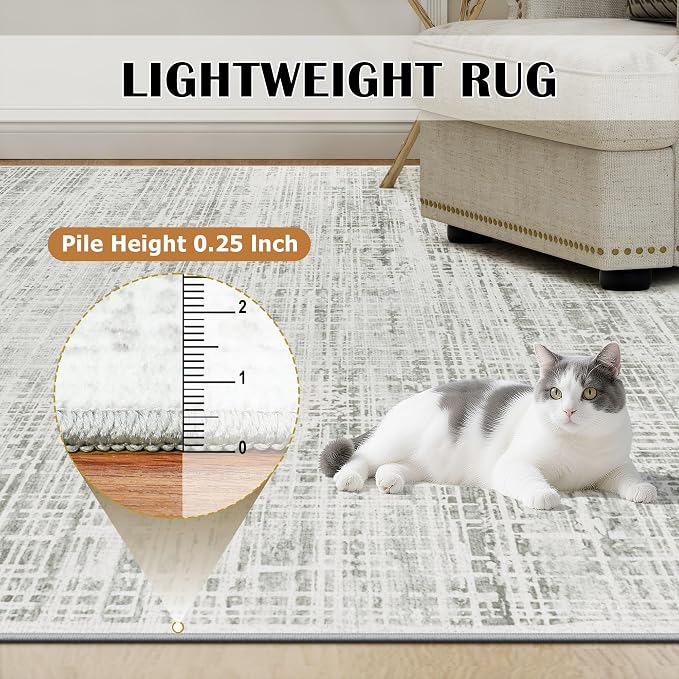 4x6 Washable Area Rug for Living Room Bedroom: Non-Slip Modern White Gray | Machine Washable TPR Backing, Stain-Resistant Low Pile, Pet & Kid Friendly, Abstract Decor for Dining Room, Dorm, Home Office - Image 7