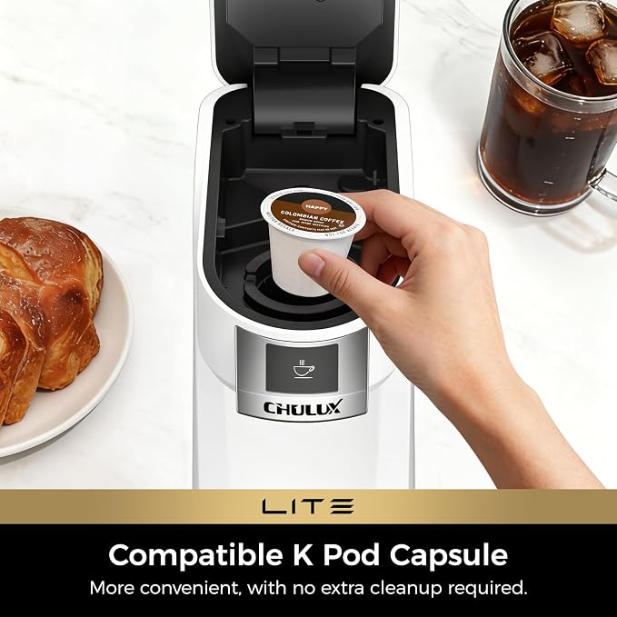 CHULUX Lite Single Serve Coffee Maker for K Cup with One Touch Brew, White | Boiler Fast Heating System, Unique Split-Flow Nozzle, Designed for Standard Mugs, 5 to 12 oz Brew Sizes, Single Cup Reservoir - Image 3