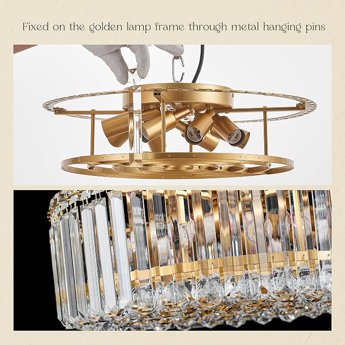 12.6" Gold K9 Crystal Raindrop Flush Mount Ceiling Light, Modern Chandelier, Round Luxury Light Fixture for Dining Room, Bedroom, Hallway, Kitchen Island & Living Room - Image 7
