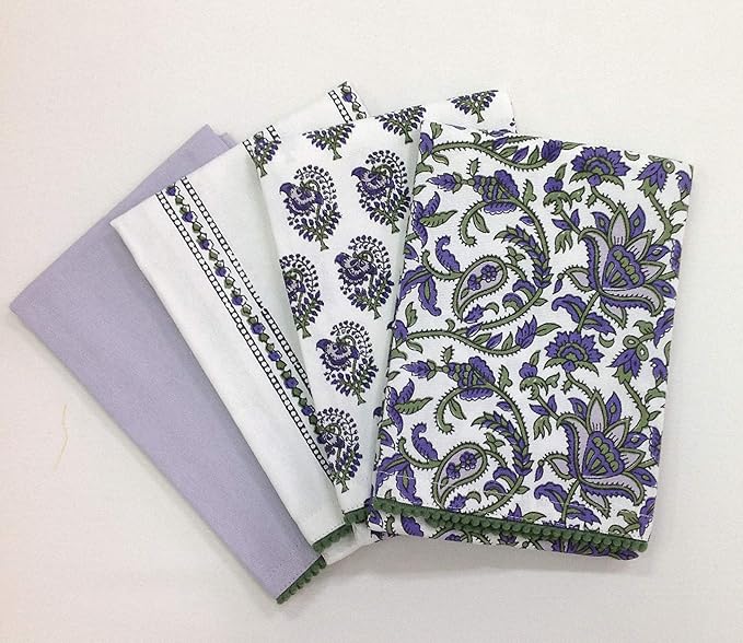 TARAN LIVING Printed Kitchen Dish Bar and Tea Towels Cotton, 18x28 inch with Trims, Cotton Dish Towel Sets (White & Purple, Set of 4) - Image 6