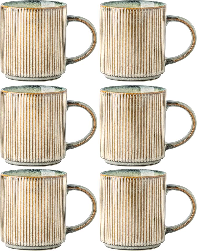 GBhome 12 oz Handmade Stoneware Coffee Mugs Set of 6 with Handles | Coffee Cups for Latte, Tea, Cocoa & Milk, Ideal for Daily Use&Gifts, Microwave & Dishwasher Safe, Desert Sage by GBhome
