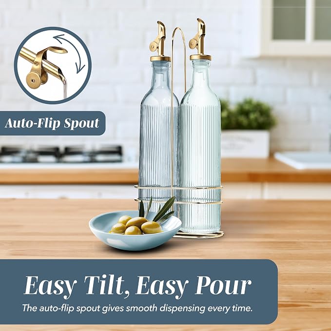 COOK WITH COLOR Glass Olive Oil Bottle Dispenser - 2 Pack- 17oz Vinegar Cruet - Olive Oil Carafe Decanter for Kitchen - Image 5