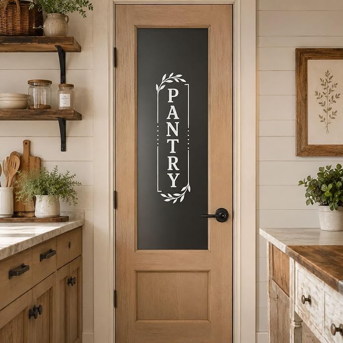Pantry Door Farmhouse Vinyl Decal: White 5 x 18 Inches | Vertical White Pantry Lettering For Glass Doors With Waterproof Removable No Residue Vinyl - Image 2