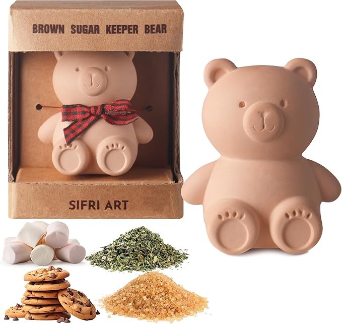 Brown Sugar Bear Keeper – 3D Terracotta Clay Sugar Saver Softener, Reusable Moisture Stone for Brown Sugar, Cookies, Marshmallows, Herbs, Baking & Kitchen Storage - Image 2