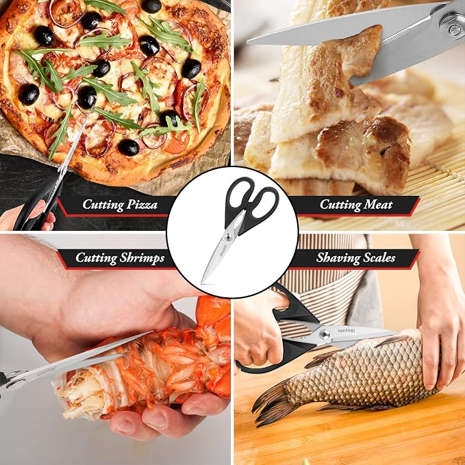 iBayam 8.7" All Purpose Kitchen Shears Heavy Duty with Protective Sheath | Built-In Bottle Opener, Durable Stainless Steel Scissors, Dishwasher Safe, Soft Grip Comfort Handle, Cooking, Food, Packaging - Image 7