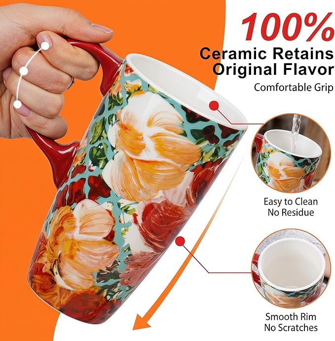 Topadorn 17oz Ceramic Travel Mug with Lid, Colorful Floral Coffee Mug | Artistic Ceramic Travel Cup, Microwave & Dishwasher Safe, Gift Box Included - Image 7