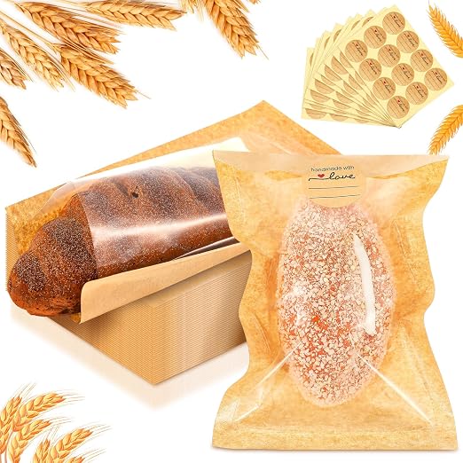 Outus 100 Pcs Cookie Packaging Bags with Seal, 5.1 x 7.5 Inch Bakery Pastry Bags with Window, Heat Sealable Grease Resistant Paper to Go Bake Sleeves for Gift Giving Donut Bread Sandwich (Brown) by Outus