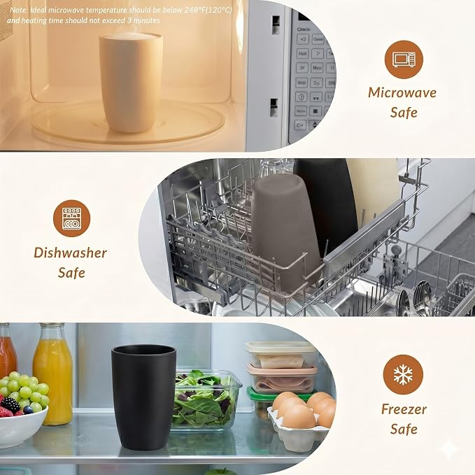 Homienly Premium Wheat Straw Cups, 20oz Lightweight and Unbreakable Drinking Cups Set of 6, Reusable Water Glasses Microwave and Dishwasher Safe Cup Set for Coffee, Milk, Juice - GreyStone - Image 6