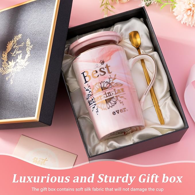 Mother in Law Birthday Gifts, Best Mother In Law Ever, 14oz Pink Marble Mug | Mom Mug with Gold Print, Mom Gifts from Daughter-In-Law or Son-In-Law, Wedding Valentine Coffee Cup Present, Nice Gift Boxed - Image 5