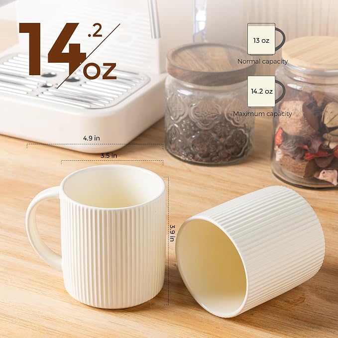 theterra Ceramic Coffee Mugs Set of 6, 14.2 oz Coffee Cups with Handle | Handmade, Suitable for Latte, Tea, Milk, Beer & Hot Cocoa, Beige - Image 2