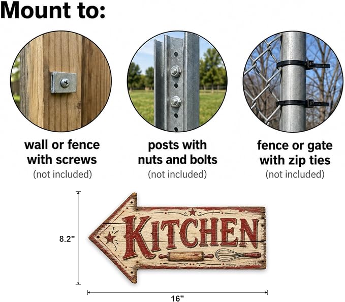 Kitchen Left-Pointing Arrow Sign — Die-Cut Metal Directional Wall Decor | barnwood look, rustic, durable print, ready to hang - Image 3