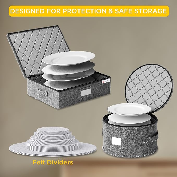China Storage Containers Hard Shell,Moving Boxes for Mugs,Wine Glassess,Plates,Sausers,Utensils and Dinnerware, Sturdy Dish Organizer with Felt Dividers,8-Piece Set,Grey - Image 5