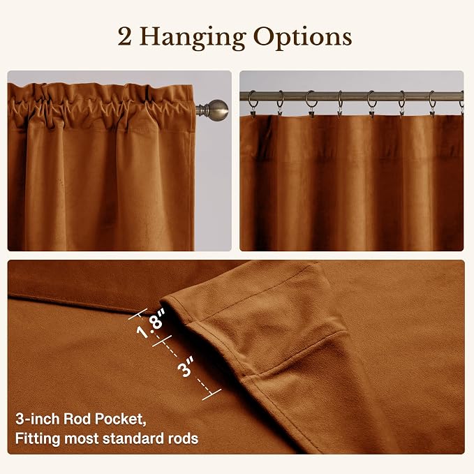 Burnt Orange Fall Decor Window Valance 52x18 Inch 1 Panel | Velvet Wavy Window Treatment for Kitchen, Vibrant Autumn Decoration Short Curtains for Living Room, Bathroom, Basement - Image 4