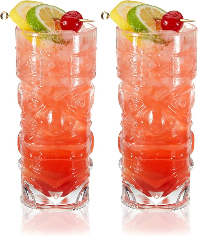 Viski Pacific Tropical Tiki Glasses Set of 2 - Premium Crystal Clear Glass Tumbler, Stylish Tiki Glassware Bar Accessories and Cocktail Glass Gift Set, 14 oz - Image 9