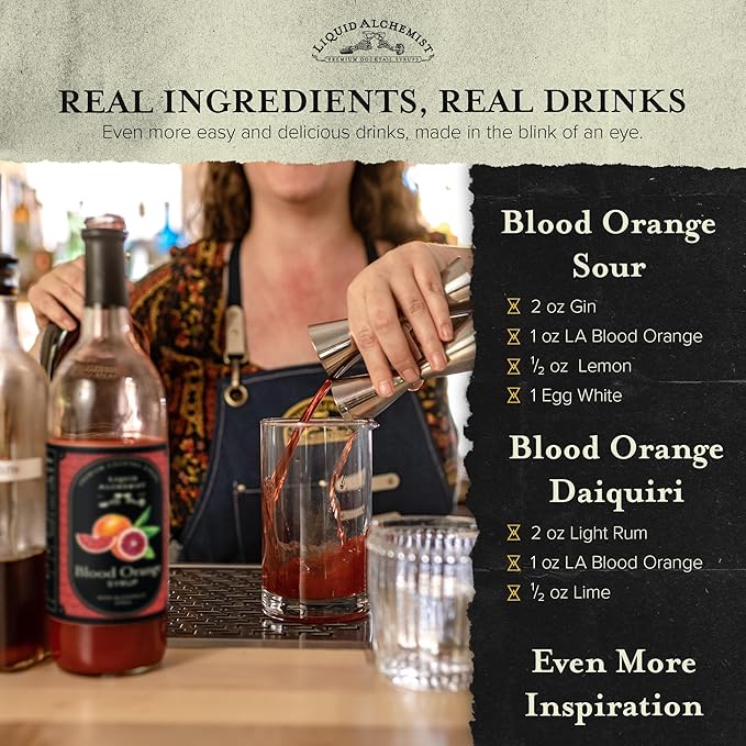 Liquid Alchemist Blood Orange Syrup for Cocktails - Real Ingredients Make this the Perfect Winter Cocktail or Margarita Mix - Non-GMO Blood Orange Sour Mix (25.4 oz)