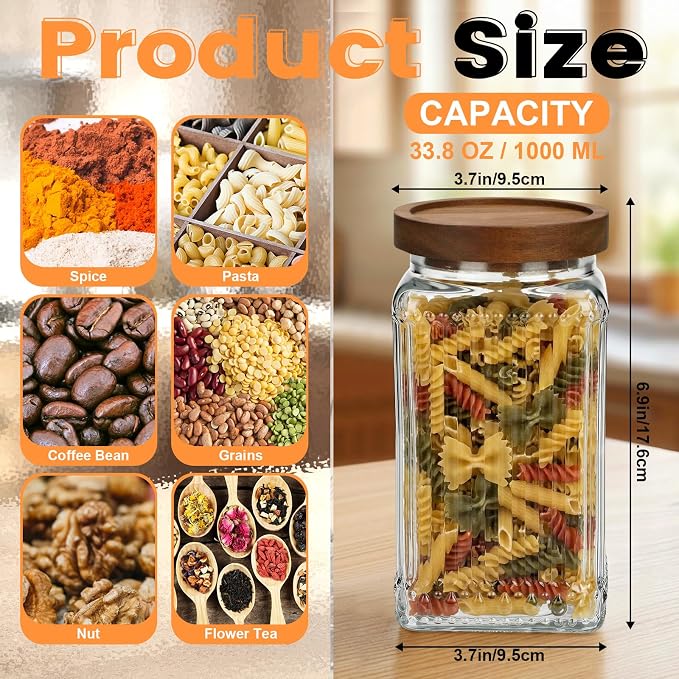 6 Pcs Vintage Glass Storage Jar with Lid 34 oz Glass Containers Stylish Ribbed Pattern Airtight Kitchen Jars Candy Jar for Food Cookies Candy Coffee Tea Beans Grains Storage - Image 2