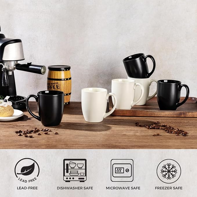 AmorArc 12 OZ Coffee Mugs, Matte Black Coffee Cups with Large Handle for Man, Woman, Ceramic Coffee Mugs Set of 12 for Latte/Cappuccino/Cocoa/Milk, Dishwasher & Microwave Safe - Image 4