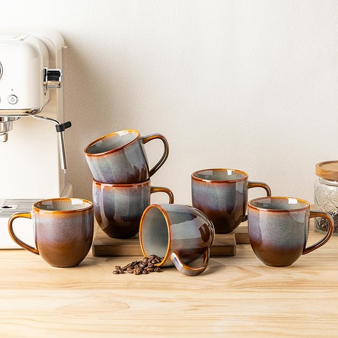 theterra Ceramic Coffee Mugs Set of 6, 12 oz Coffee Cups with Handle | Handmade, Suitable for Latte, Tea, Milk, Beer & Hot Cocoa, Dusk Blue by TheTerra