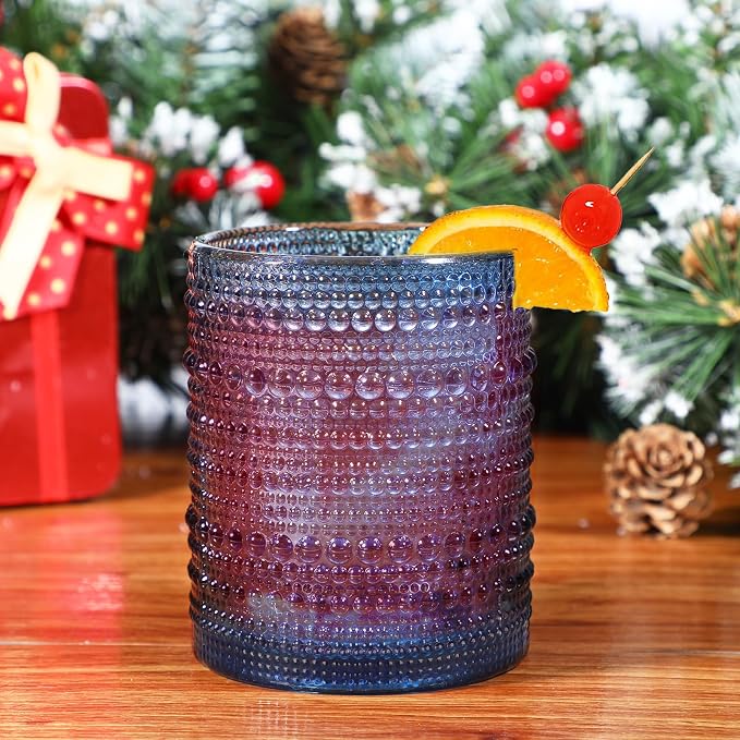KMIGRUAN Hobnail Drinking Glasses Set of 6,12oz Blue Vintage Glassware,Cocktail Glasses,Embossed Glass Cups,Water Tumbler for Whiskey, Juice and Various Mixed Drinks - Image 6